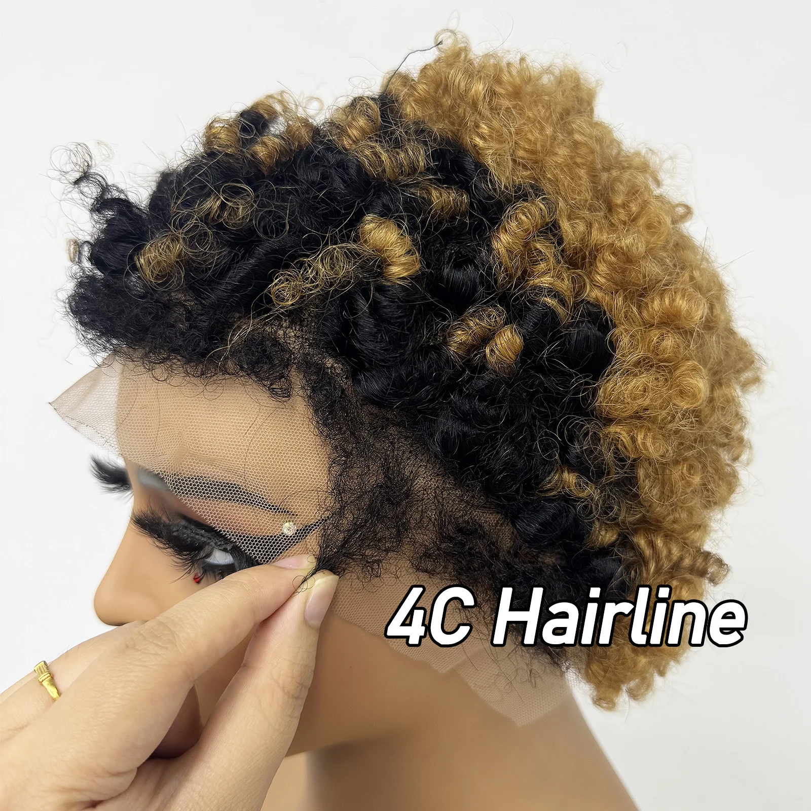 T1B/30 Colored 4C Hairline Afro Kinky Curly Short Human Hair Wigs 13x4 Lace Frontal Edges Afro Kinky Curly Hair Wig for Women 2
