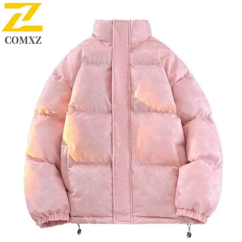 COMXZ 2025 New Men's Puffer Jacket Winter Korean-Style Distressed Loose Thickened  Stand Collar Versatile Daily Down Cotton Coat