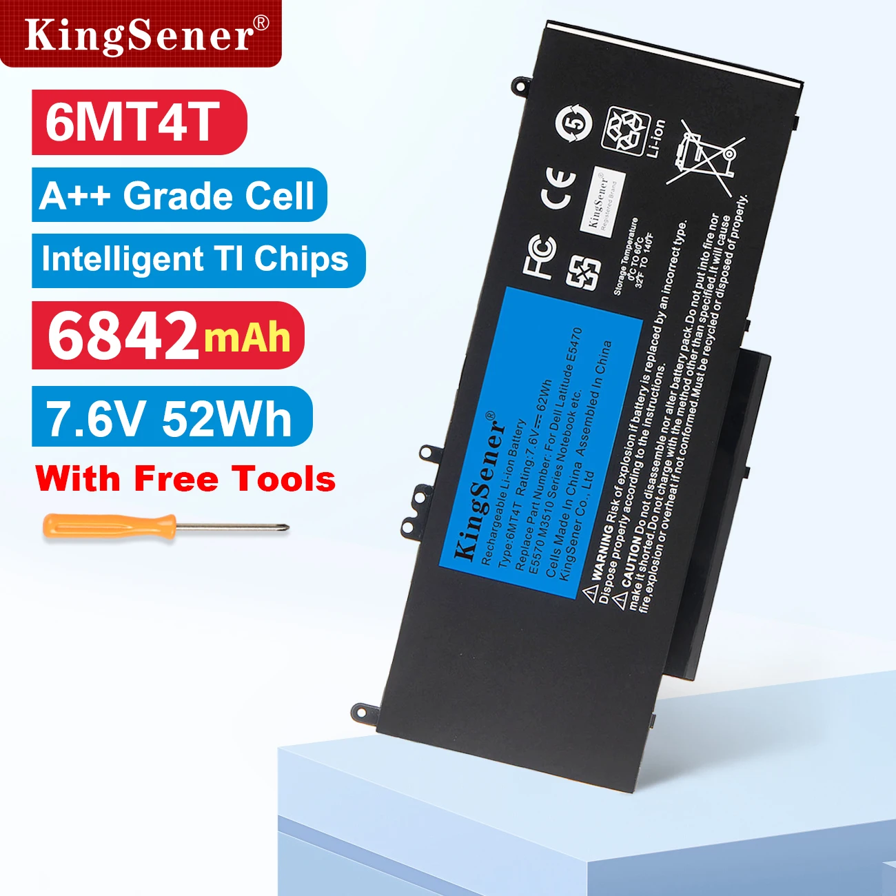 Kingsener-bateria Dell Latitude 6mt4t 7.6v 62wh Dell Latitude E5470 E5570 M3510 15.6 Sereis 7v69y Txf9m 79vrk 07v69y Ferramentas Gratuitas