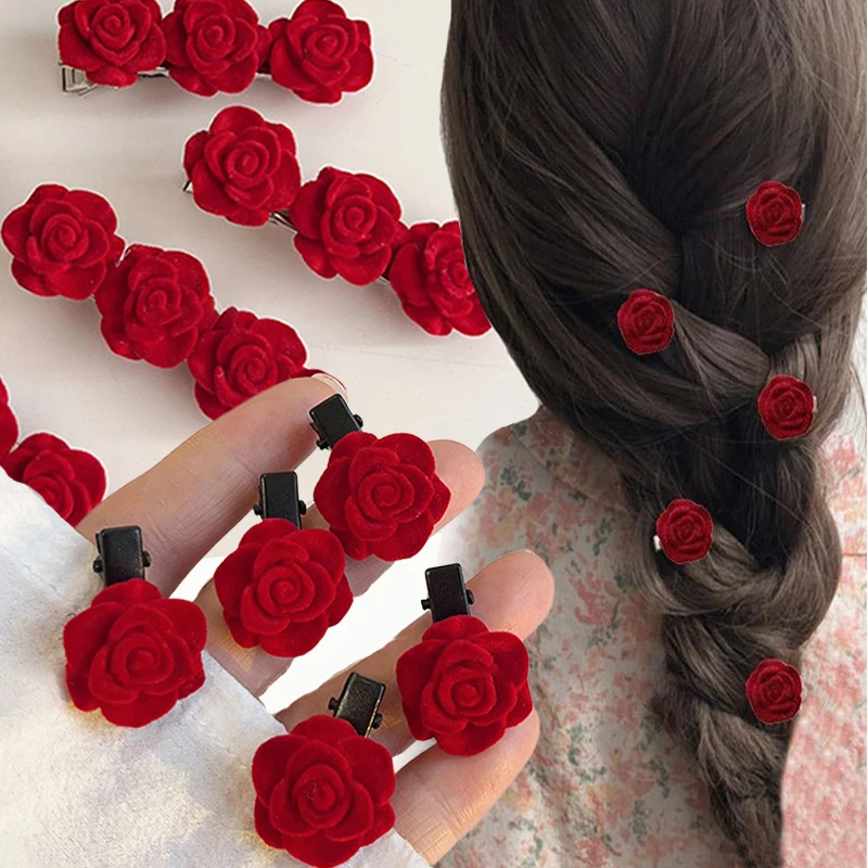 

Korean Red Velvet Rose Hair Clips For Women Small Flower Hairpins Girls Elegant Hair Clip Pin Barrettes Wedding Hair Accessories