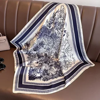 2025 Primavera e Autunno Nuovo Sciarpa di poliestere al 100% Donna 70 cm Sciarpa quadrata stampata All'aperto Piccola fascia morbida Scialle Avvolgente Hijab Lady 1