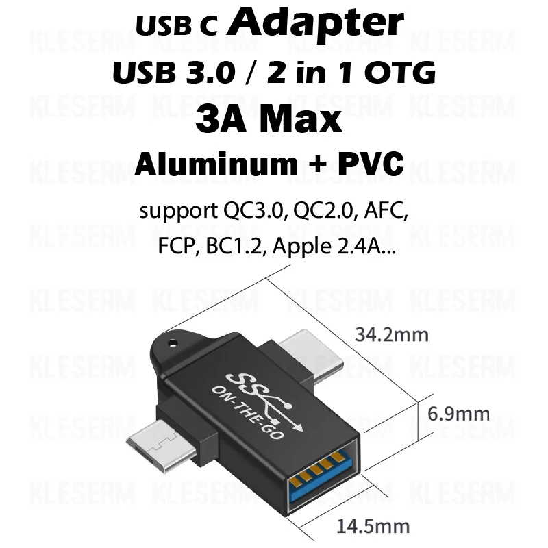 2 in 1 OTG USB to Type C USB3.0 Adapter Plug for Flashdrive Tablet PC Android Phone USB-C Female to USB-A Male Adaptor Converter phone jack to usb converter
