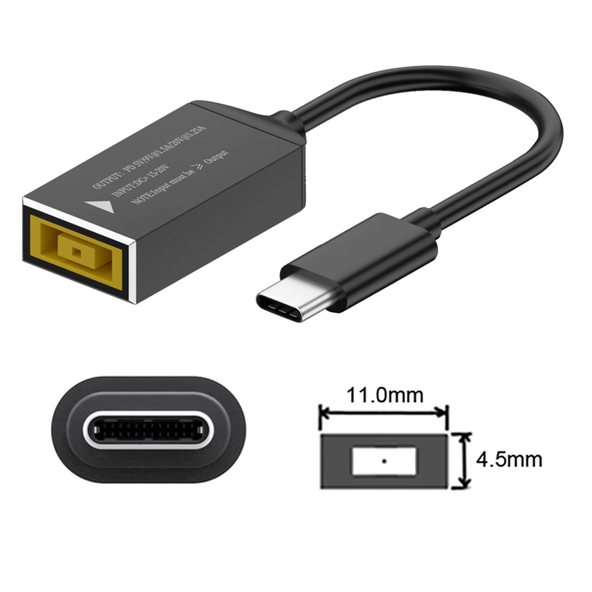 Square Jack to USB Type-C Converter PD65W Charging Cable Compatible with Lenovo Power Adapter for Laptops Mobile Phones Tablets laptop power adapter