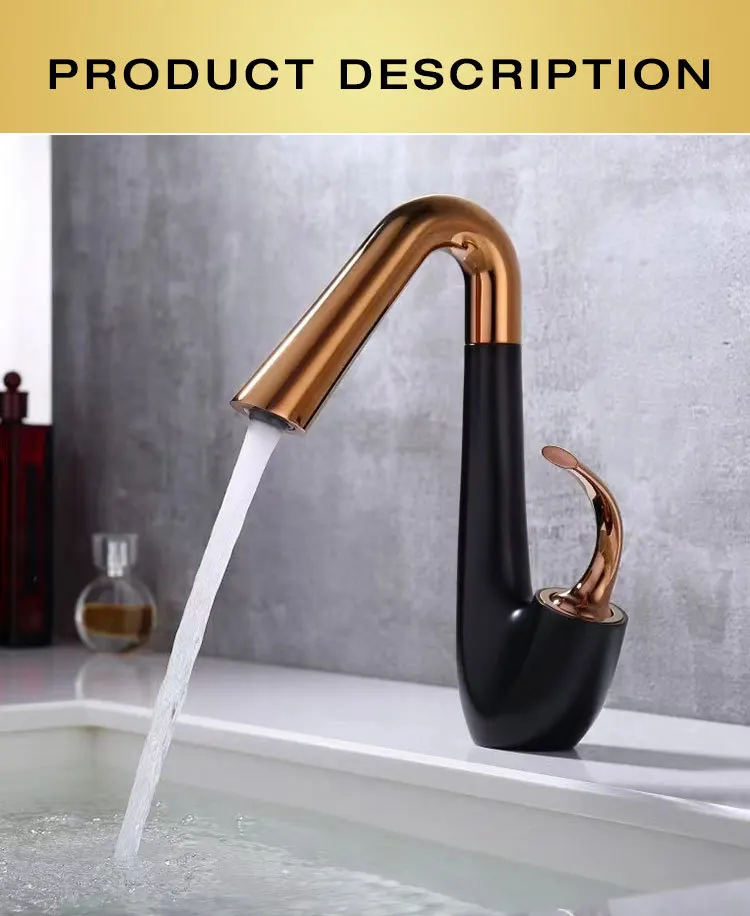 New Arrival Basin Faucet Hot and Cold Bathroom Single Lever Brass Black Rose Gold Rotation Sink Mixer Tap Decked