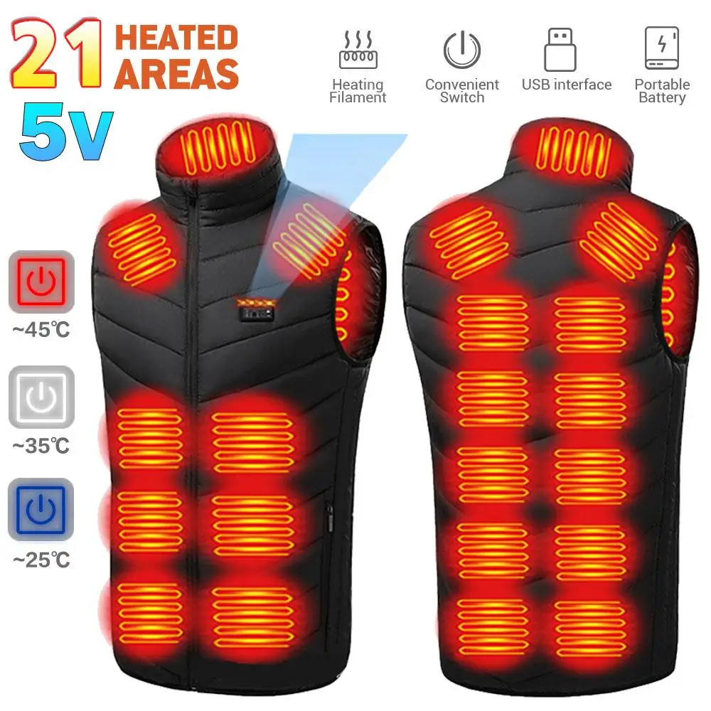 21 Area Winter USB Electric Heating Vest Men Outdoor Skiing Warm Heating WomenVest Adjustable Temperature Clothes heated vest