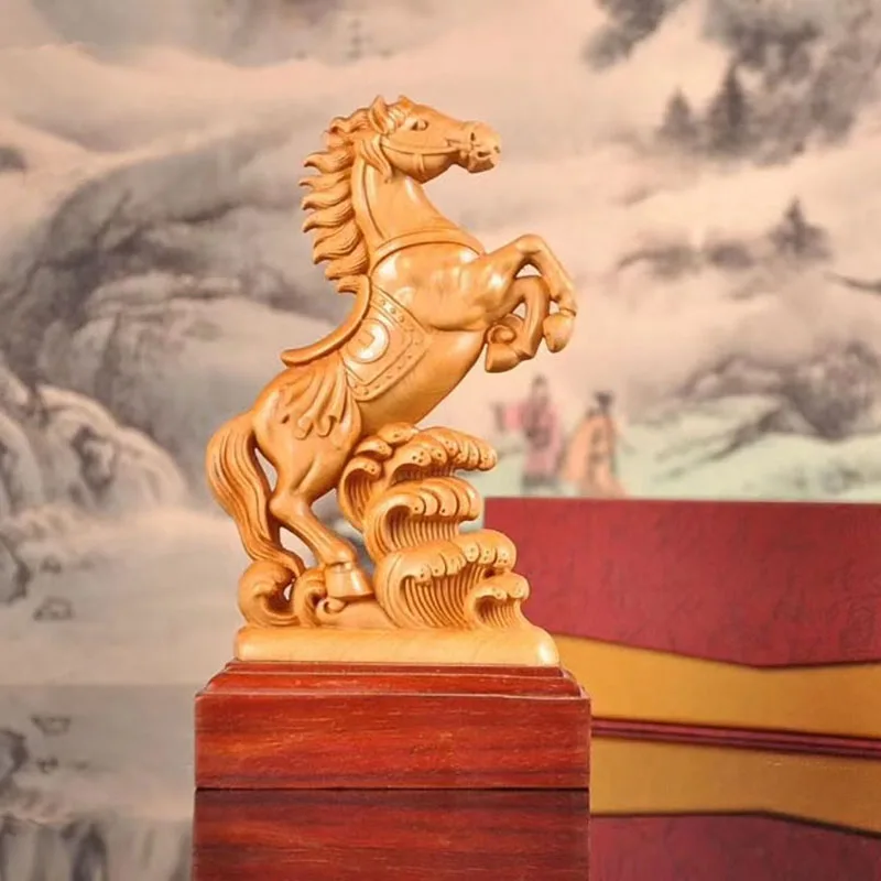 

Wooden carved Waves Horse statue Traditional hand carving of solid wood Home room decoration gift ornaments 18.5cm / 7.27 in