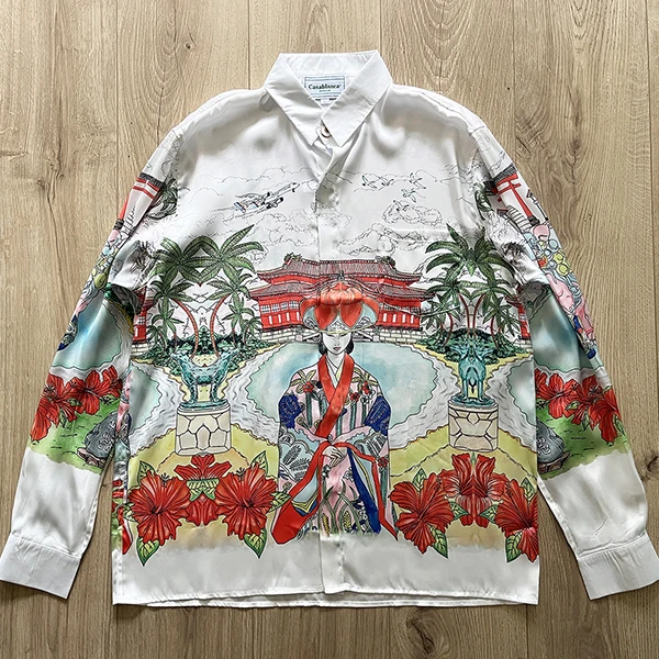 

GYM Long Sleeve Casablanca Shirt Men Women Oversized Hawaii Beach Hawaiian Silk Shirts For Men gym