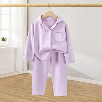 Children Cotton Underwear Set Boy Baby Clothe Girl Button Down Sleepwear Loungewear Spring Fall Kid Long Sleeve Pajama 2pcs Suit 3
