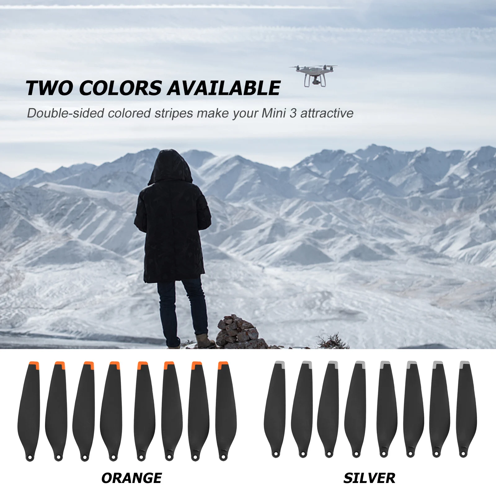 8 Hélices Drone Mini 3 Rechange avec Vis - Orange/Argent