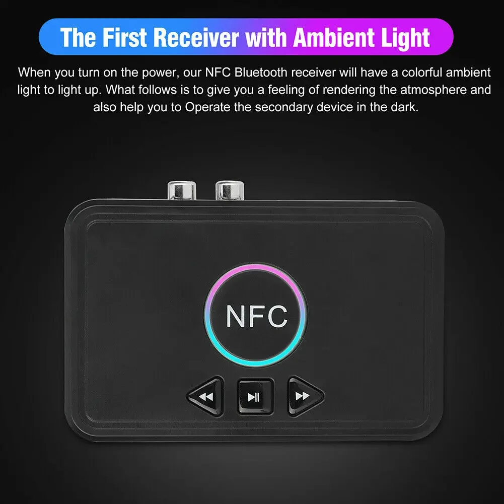 Gtwoilt NFC 5.0 Bluetooth Receiver A2DP AUX 3.5mm RCA Jack USB Smart Playback Stereo Audio Wireless Adapter for Car Kit Speaker
