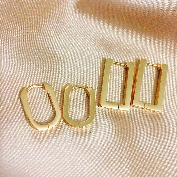 

2PCS 18K Stainless Steel Gold Plated Elliptic Rectangle Oval Hoop Earrings Geometric Earring Hoops For DIY Earrings