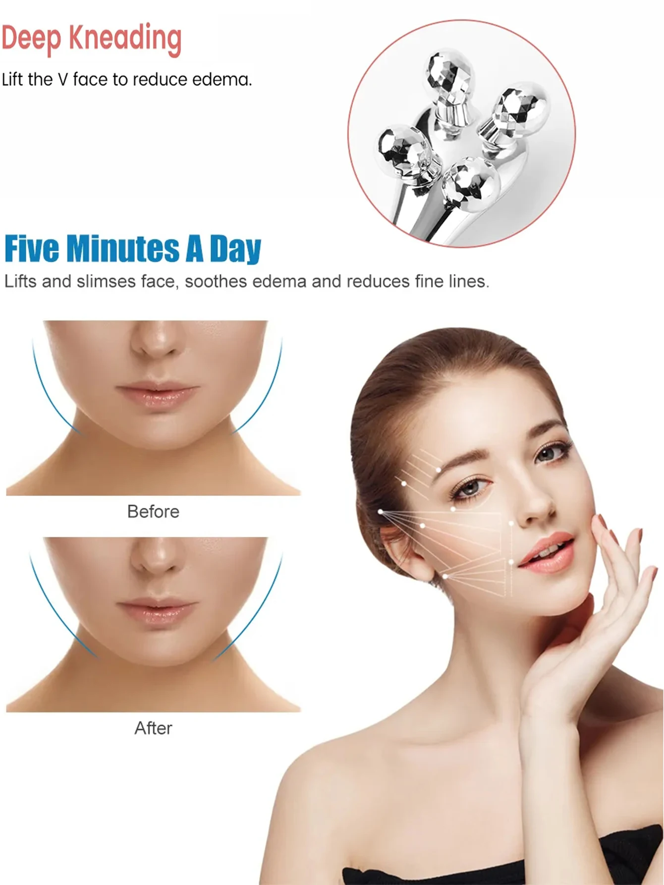 1 Pcs 4D Roller Face-lift Wrinkle Silver Y Shape Roller Facial Eye Neck Muscle Relaxation Slimming Massager Relaxation Tools