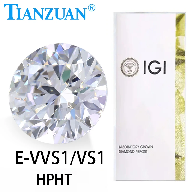 Lab Grown Diamond HPHT E Color VVS1 3EX Round Brilliant Cut Loose Gemstone Bead with IGI Certified