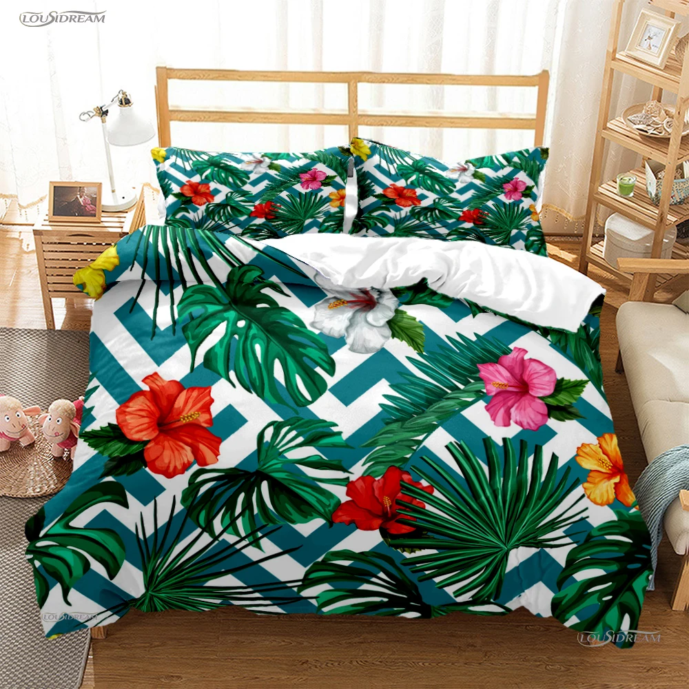 Tropical Leaf Fashon Duve All Season Duvet Cover Comforter Bedding Set Soft Quilt Cover and Pillowcases Single/Double/Queen/King 4