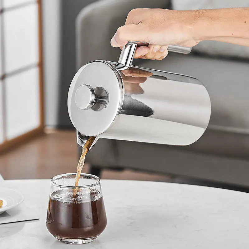 Stainless Steel Double Walled Insulated Coffee Maker Pot French Press Coffee Pot, Hand-Made Pot 350ml,800ml,1000ml