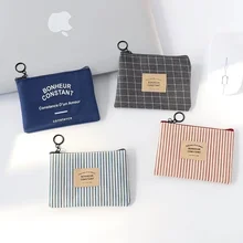 

1PC Fashion Letter Print Plaid Zipper Coin Purses Bag for Women Stripe Small Mini Wallet Canvas Change Pouch Card Holder 2021