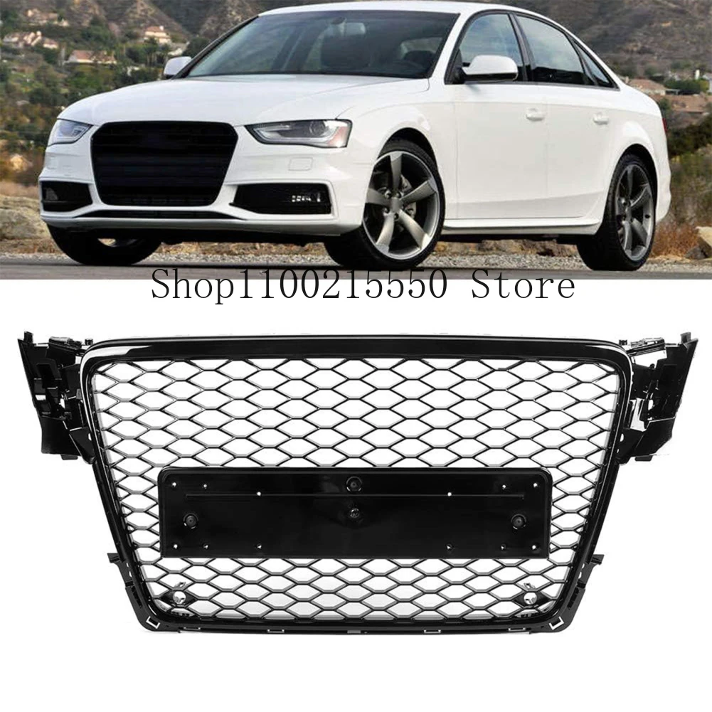 

Front Mesh Bumper Grille Racing Grills With License Plate Frame Honeycomb Mesh Bumper Grille Shield For Audi RS4 A4 B8 2008-2012