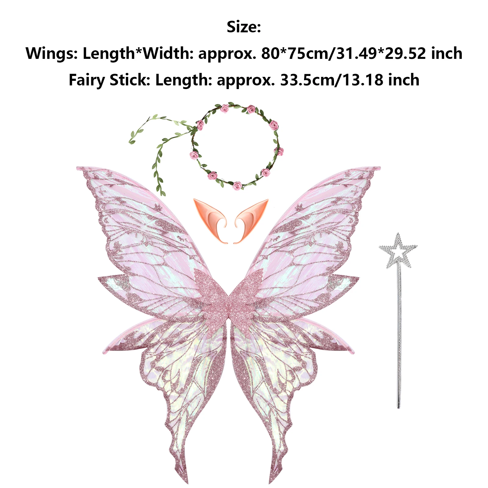 Butterfly Fairy Elf Costume Wing Princess Angel Wing Ears Star Fairy Stick Garland Set Halloween Cosplay Party Photography Props
