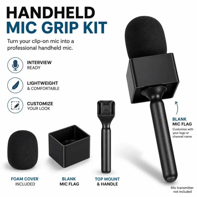 Kit Impugnatura Portatile per Microfono Mini Clip, Adattatore Leggero con Copertura in Schiuma, Bandiera per Microfono Vuota per Vlog