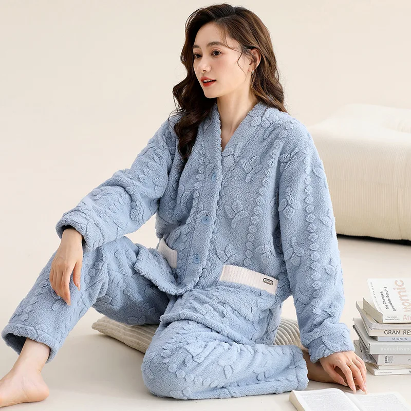 

Women's pajamas, winter coral velvet, thickened and plush insulation, autumn and winter flannel, winter home clothing