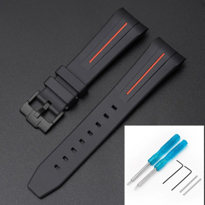 Premium Rubber Strap with Stainless Steel Buckle - 22mm Curved Interface Watch Band
