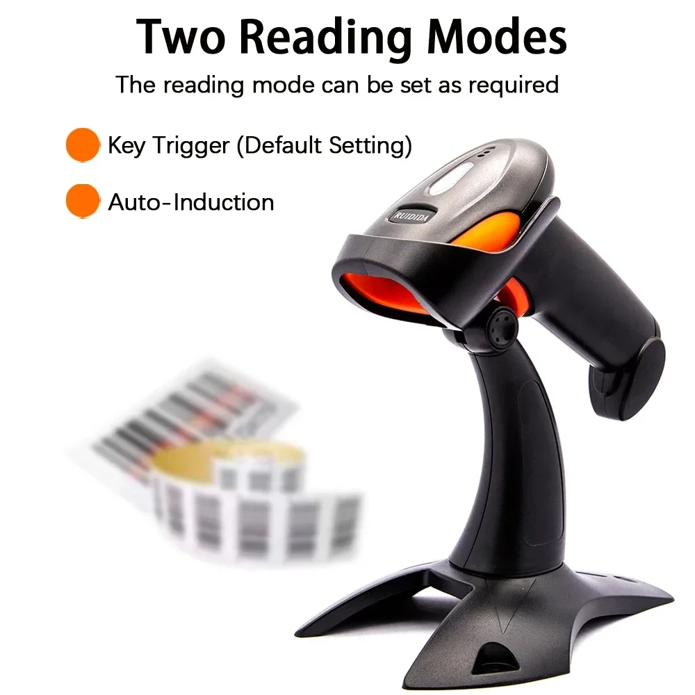 Barcode Scanner 1D 2D Handhel Barcode Scanner with Holder QR Code Reader PDF417 Wired or Wireless or Bluetooth Bar Code Scanner with Stand