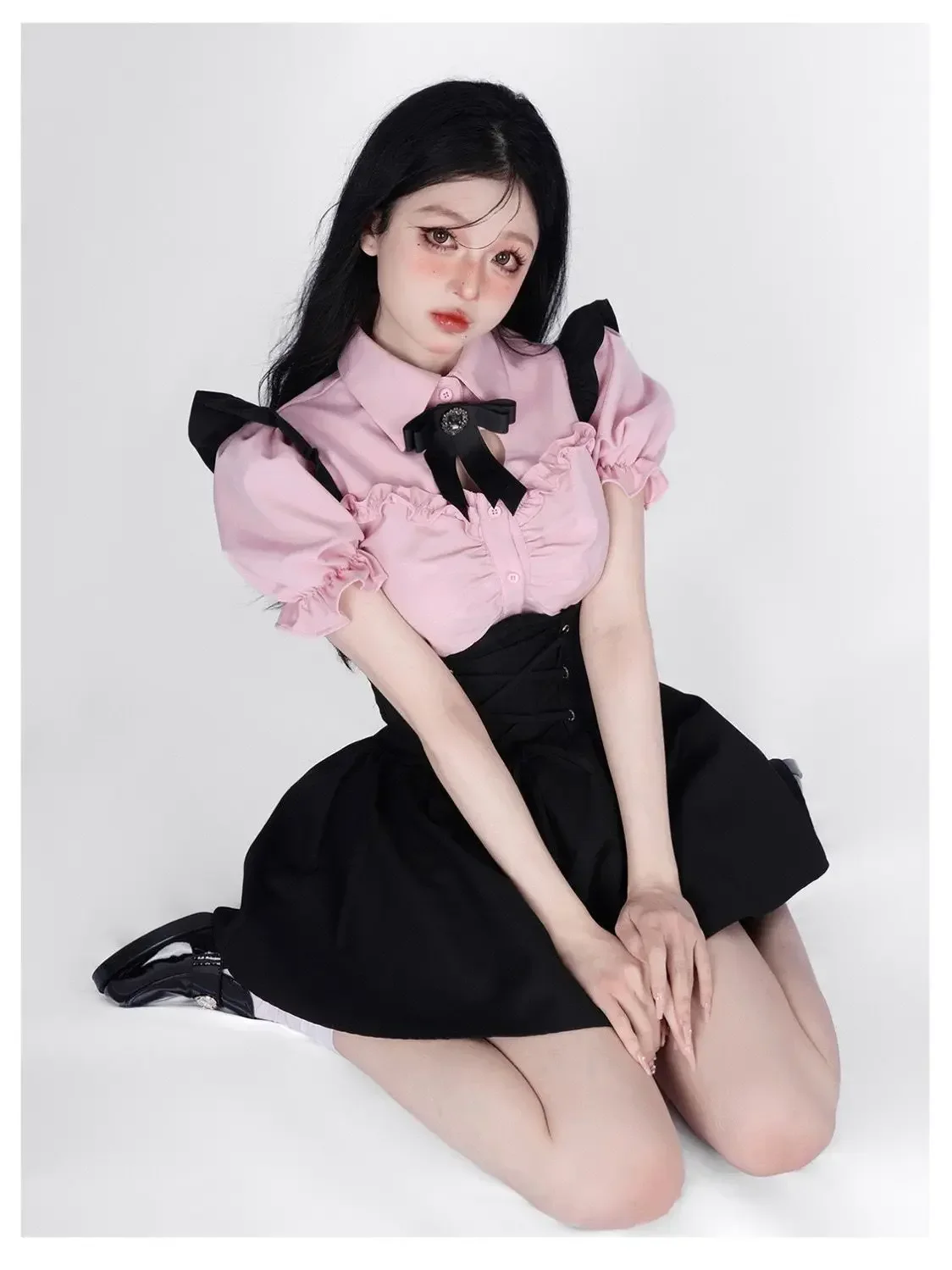 japanese style sweet doll collar sweater cape coat women autumn and winter new loose soft glutinous sweater top lolita cape Korean Style College JK Girl Doll Collar Bow Shirt High Waist Lace-up Ruffled Sweet Lolita Strap Skirt Y2K Princess Mini Skirts