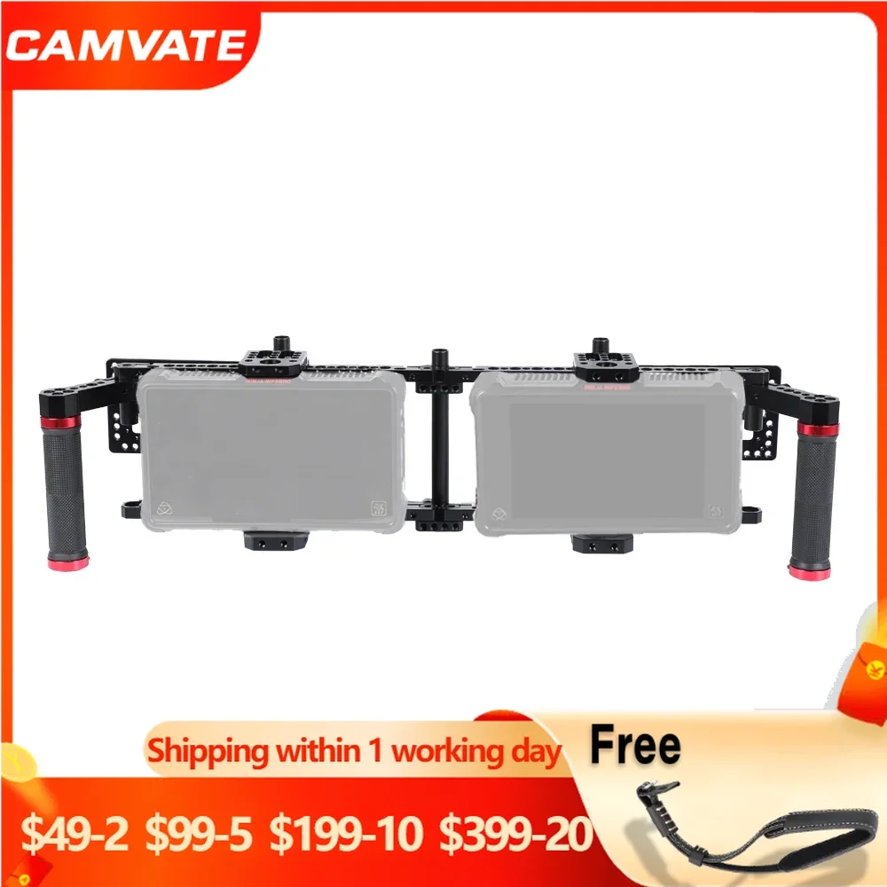 Rig Per Gabbia A Doppio Monitor Camvate Direttore Con Impugnature In Gomma E Piastre Batteria Per Monitor Lcd Da 5 "E 7" (Atomos Ninja Diavolo)