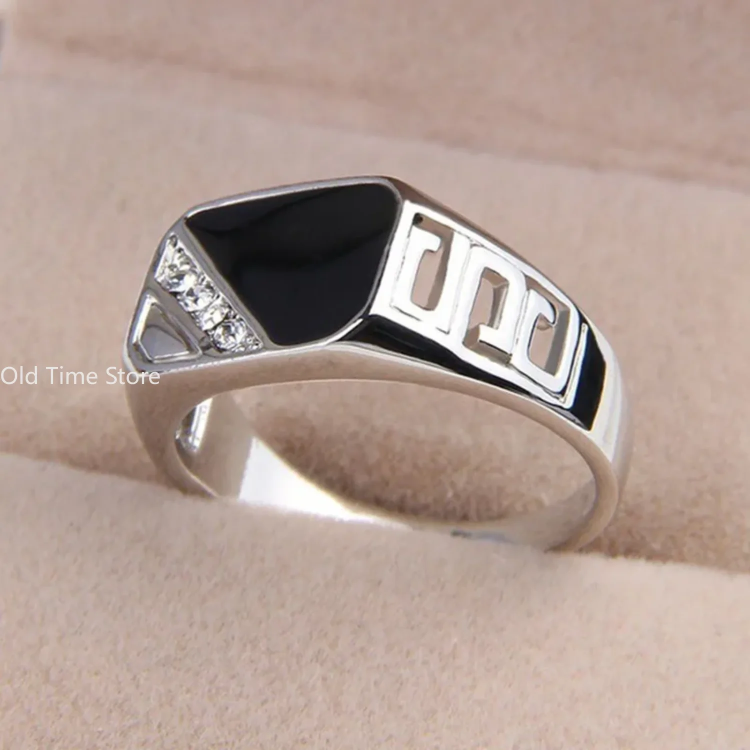 Classic Size 5-12 Men Rhineston Jewelry Gold/Silver-Color Black Enamel Male Finger Titanium Stainless Ring