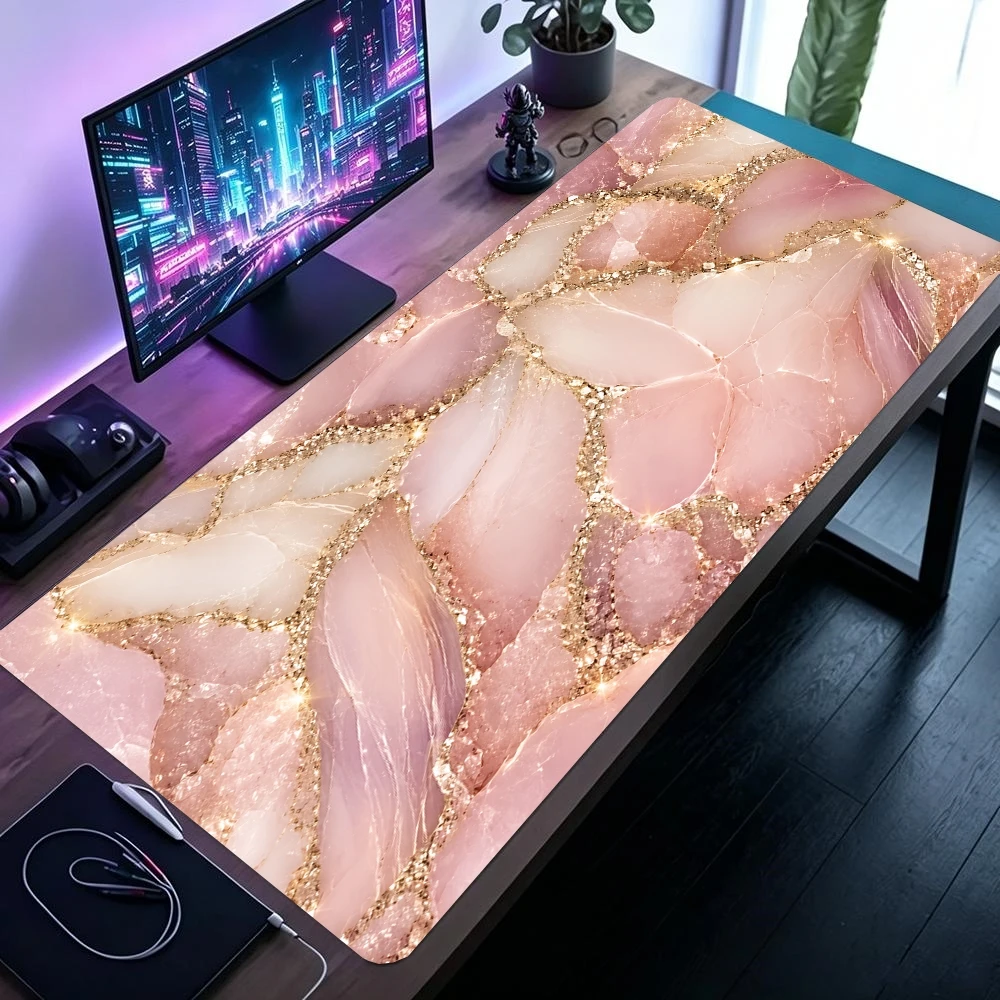 Luxurious Rose Gold Marble Texture Large Desk Mat - Premium Soft Rubber Gaming Mouse Pad and Keyboard Surface