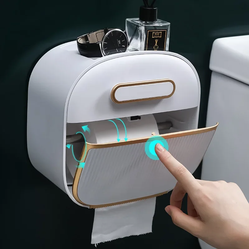 Paper Towel Holder No Drill Paper Towel Holder Roll Storage Waterproof Multi-function Drawer Box Toilet Accessories
