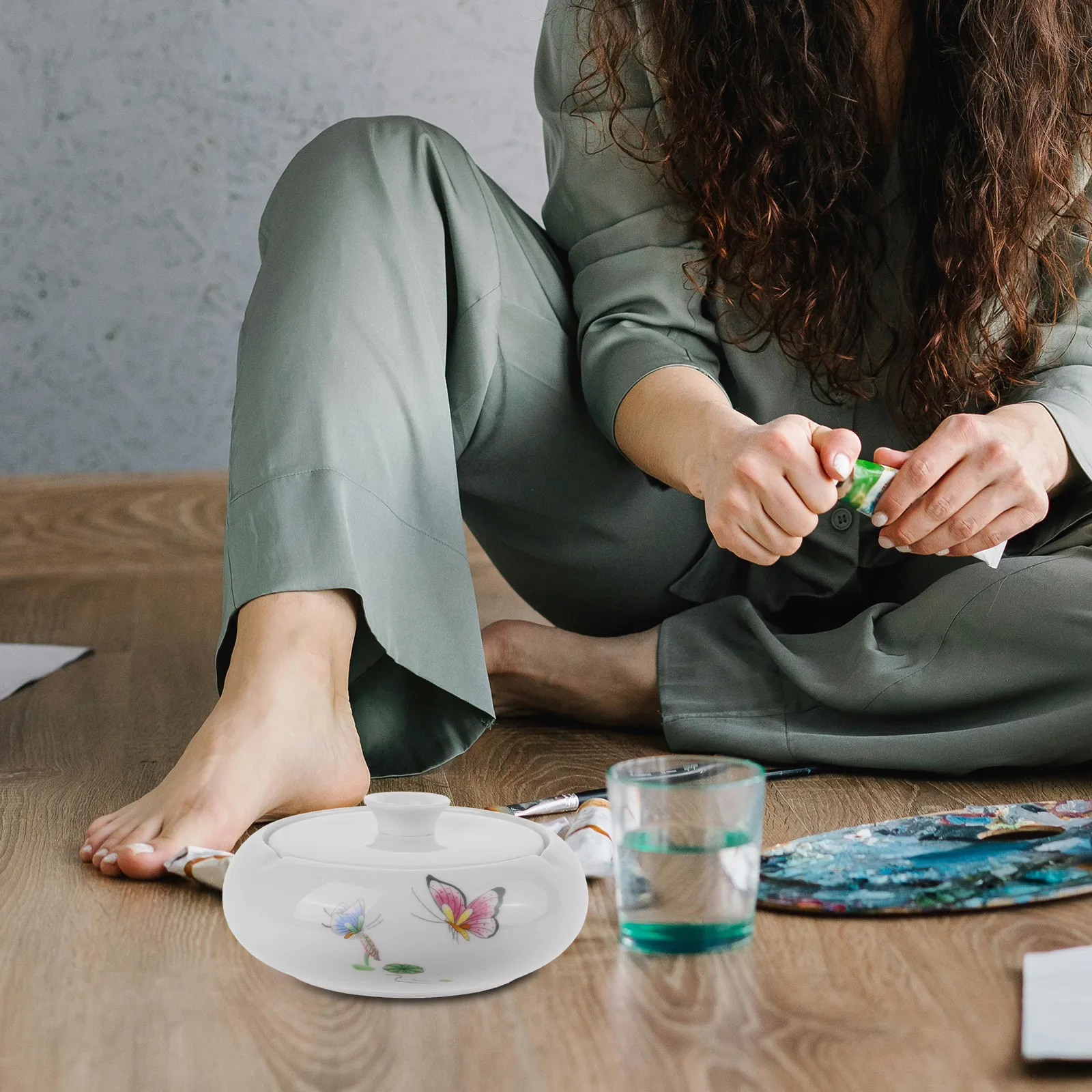 서예 및 수묵화용 세라믹 잉크 접시 접시, 정교한 레트로 스타일 데스크탑 장 물받이 붓꽂이 소형