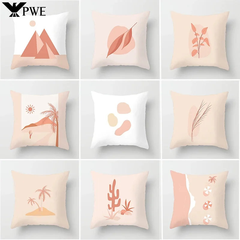 

45x45cm New Geometric Abstract Flower Leaves Cushion Cover Custom Desert Sunrise Cactus Pillowcase Living Room Sofa Home Decor