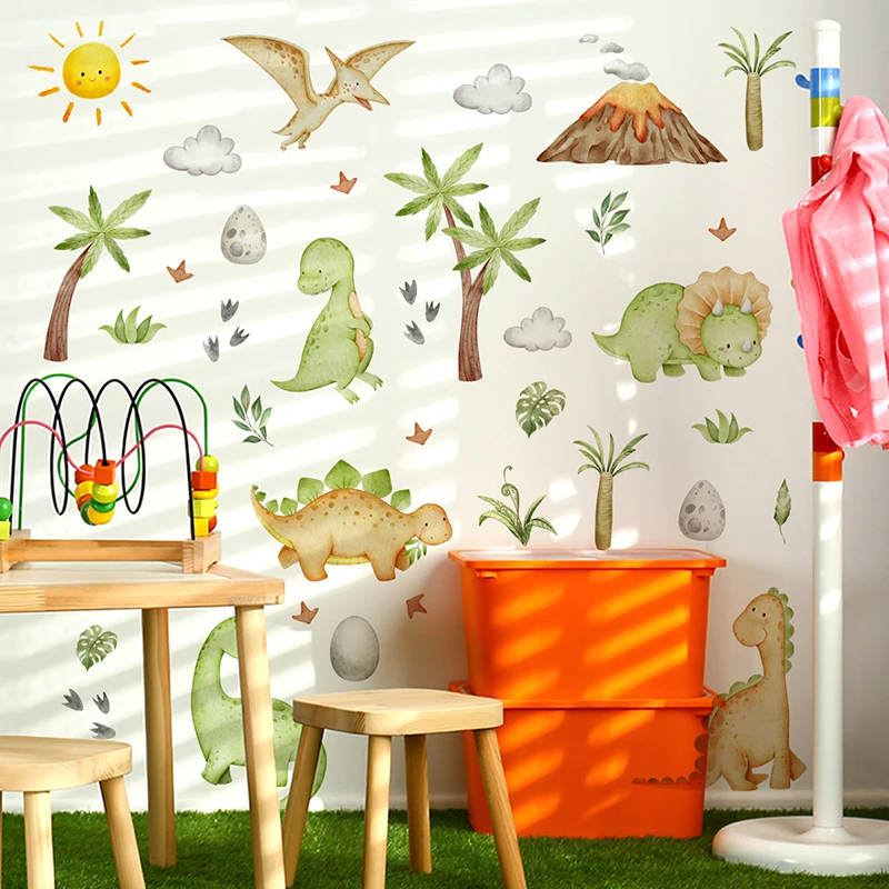 

Мультяшные животные, динозавры, солнце, облака, наклейки на стену, «сделай сам», детская комната, школа, настенное украшение, самоклеящиеся наклейки на стену динозавра