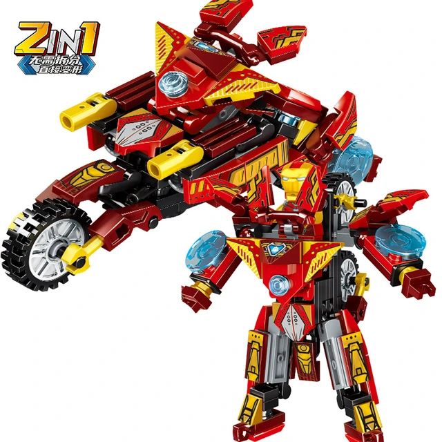 2 IN 1 Marvel Movie Avengers Clan Transforming Mecha Motorcycle Model Building Blocks Bricks Sets Classic Dolls Kids Toys Gits 5