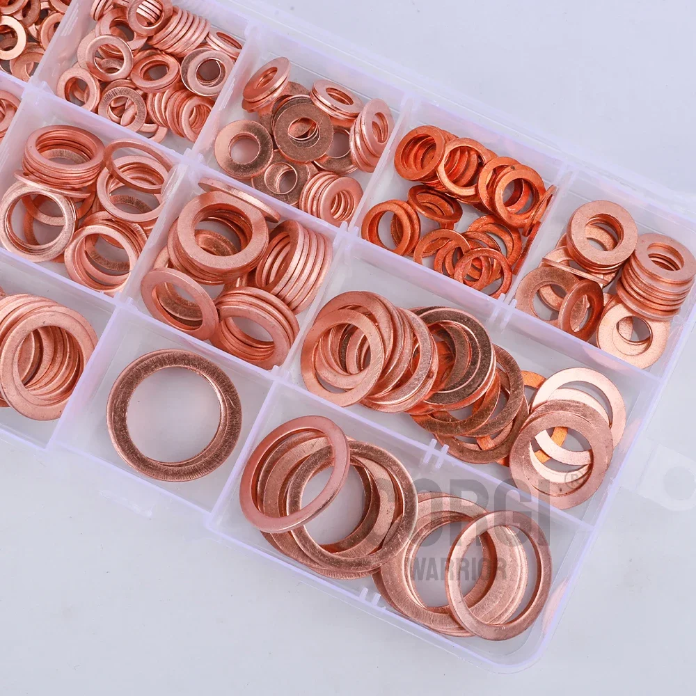 Copper Washer Set 80-360 Piece Brass Flat Washers Assortment Set M5 M6 M8 M10 M12 M14 M16 M18 M20 M22 All Sizes Copper Oil Drain Plug Crush Washer