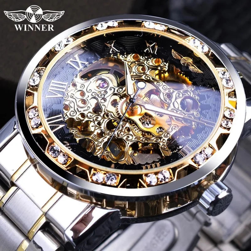 

T-Winner Hollow Men's Manual mechanical watch Casual Steel Belt Men's