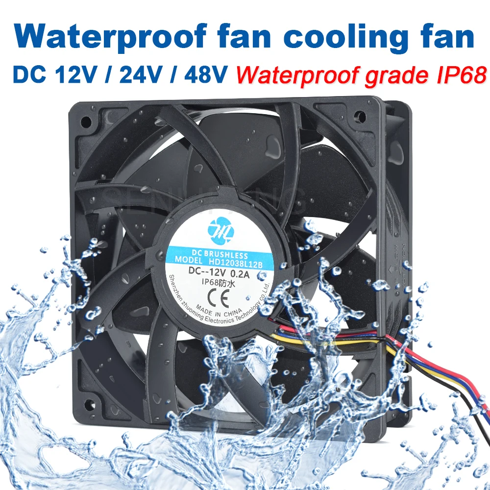 Оригинальный Новый 12 см 12038 DC24V DC48V IP68 Водонепроницаемый Вентилятор промышленный ультразвуковой увлажнитель охлаждающий вентилятор с двумя подшипниками