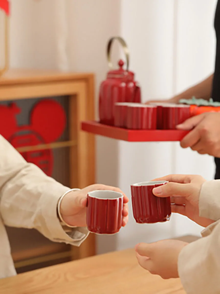 Red Ceramic Chinese Teapot, Tea Pot Cup, Beauty Kettle, Wedding Supplies, Household Tea Ceremony, Customized Souvenir Gifts