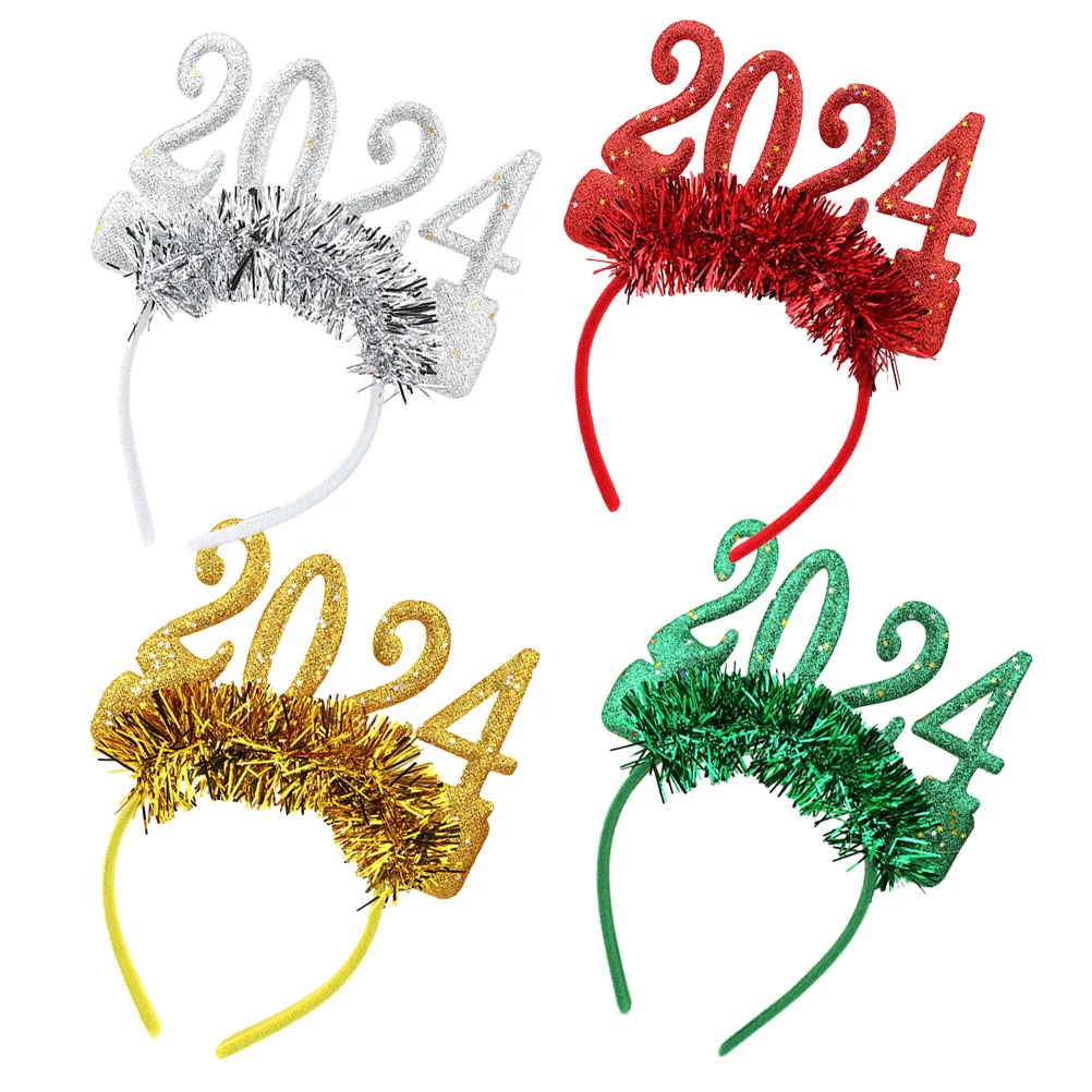 

4 Pcs Metal Filament 2024 New Year Headband for Party Women Hair Accessories Props Miss