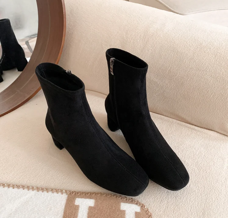 style practical wear~New SW round toe thick high-heeled elastic sock slim boots, women's short boots_voghion.com