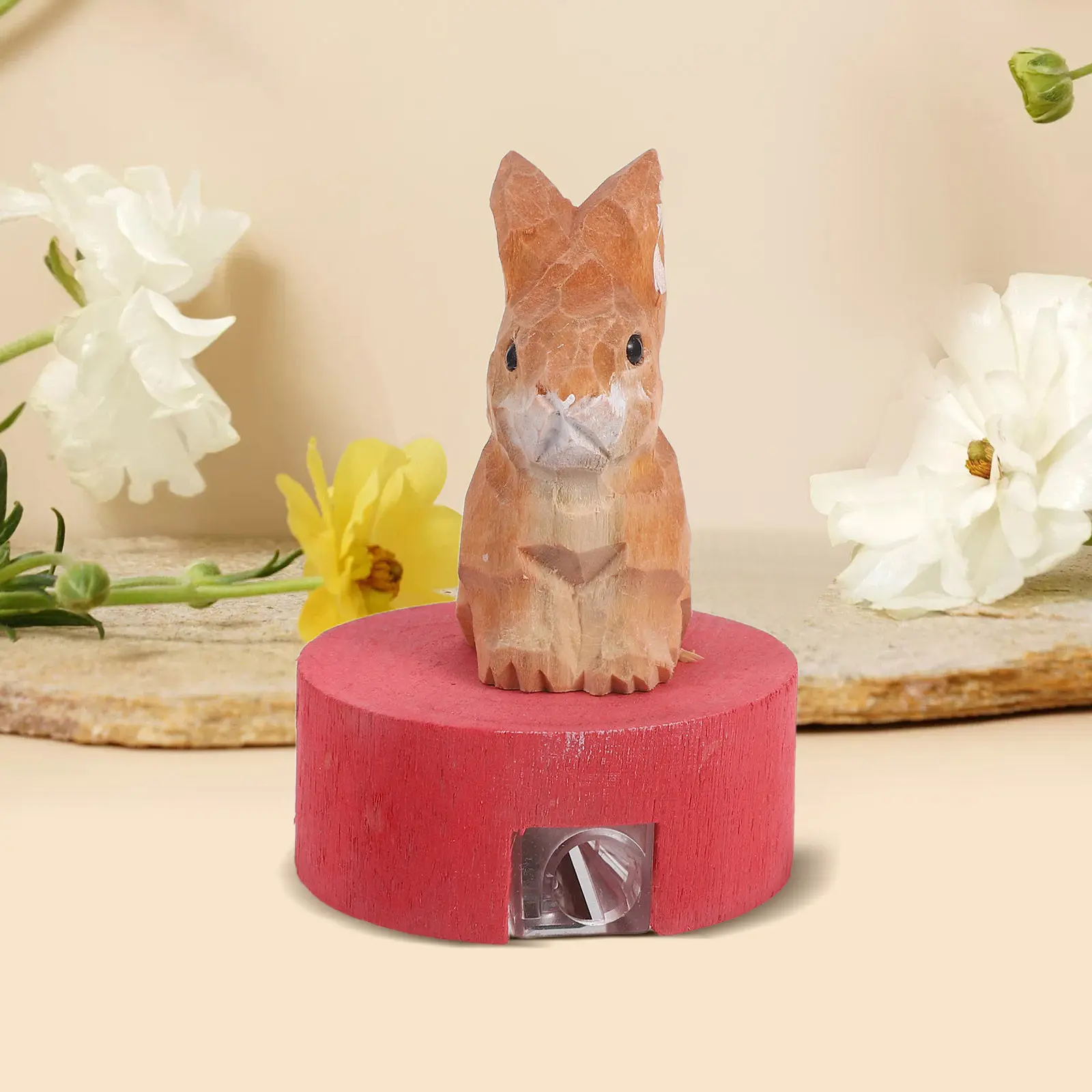 2Pcs 나무 토끼 연필 깎이 학생을위한 수동 핸드 헬드 소형 휴대용 깎이 교실 문구