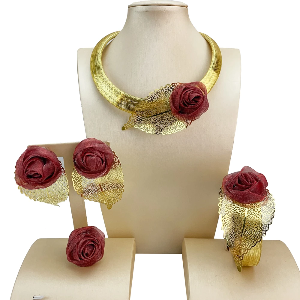 Brazilian Jewelry Sets Beautiful Flower Jewelry Bridal Jewelry for Women Wedding Christmas Gift FHK21025 - 6