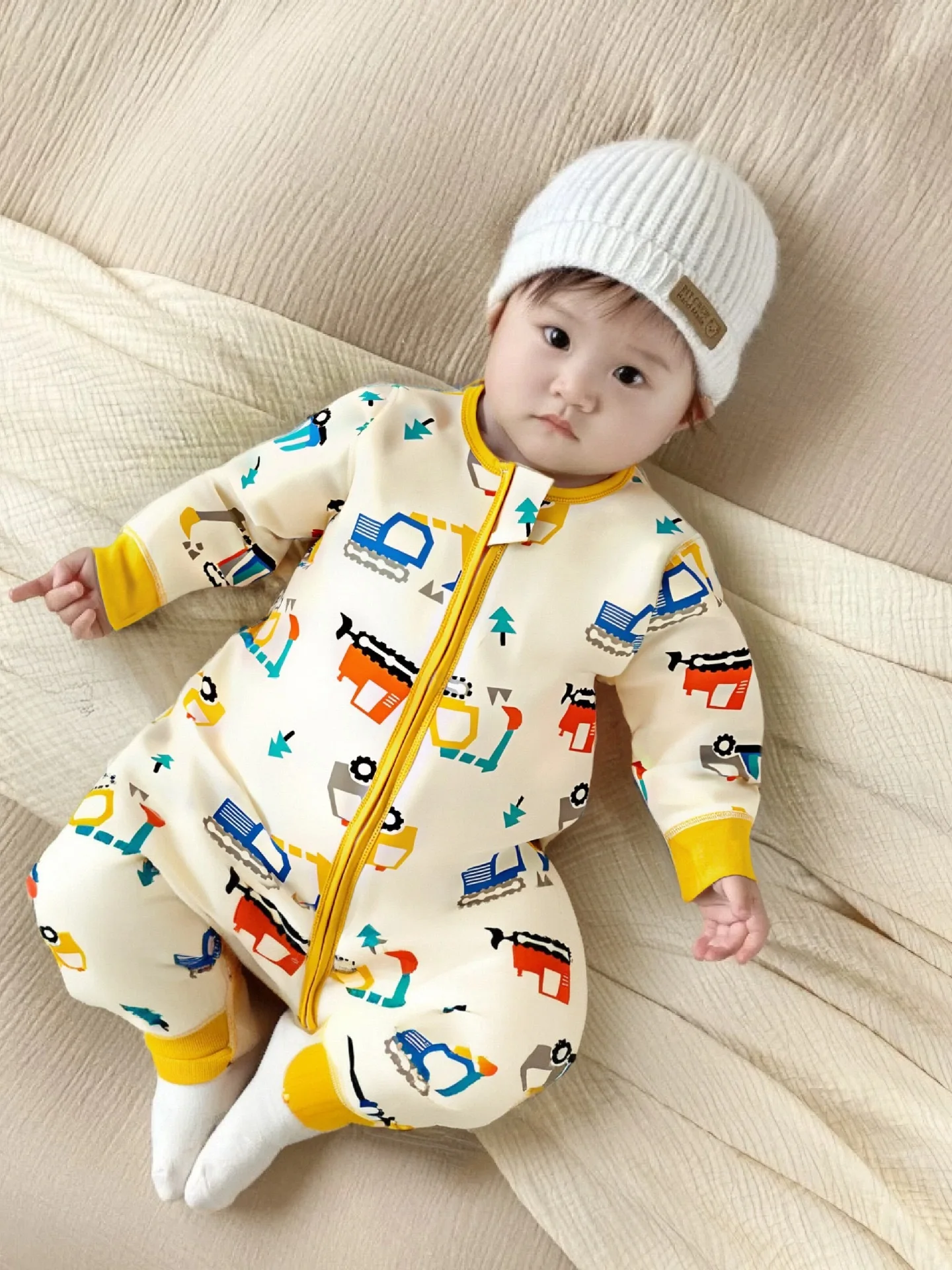 순면 발싸개형 수면복 남아 여아 봄 가을 귀여운 마리오 분리형 다리 태그 없는  홈웨어 파자마