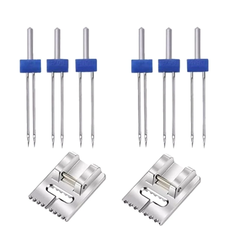 6Pack Double Twin Needles Wrinkled Needle With 2 PCS 9 Groove Pintuck Presser Foot For Sewing Machine Accessories 5FM sewing machine synchronizer