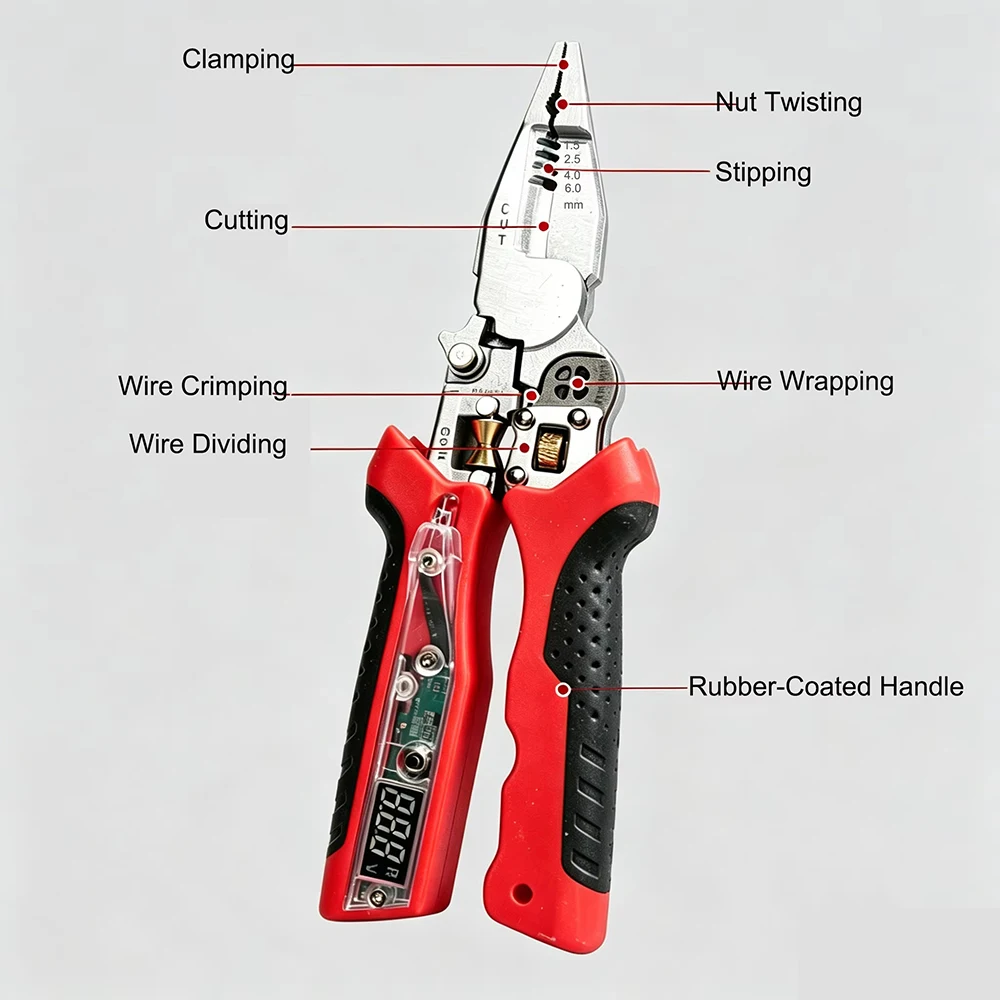 Rechargeable Multifunctional Electrician Tool: Adjustable Wire Stripper & Real-time Voltage Tester