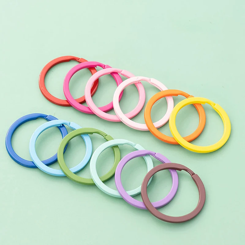 100pcs 30mm Key Ring Keys Chain Candy Color Round Flat Split Keychain Metal Key Holder Rings Jewelry Keyfob Making Key Chains