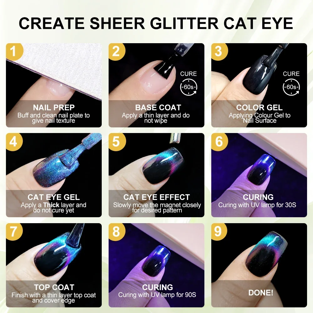 Limegirl Magnetic Cat Eye UV Gel Set Nail Polish Magnet Laser Nail Art Varnish sparkly Off UV Gel Nail Art Kit 6