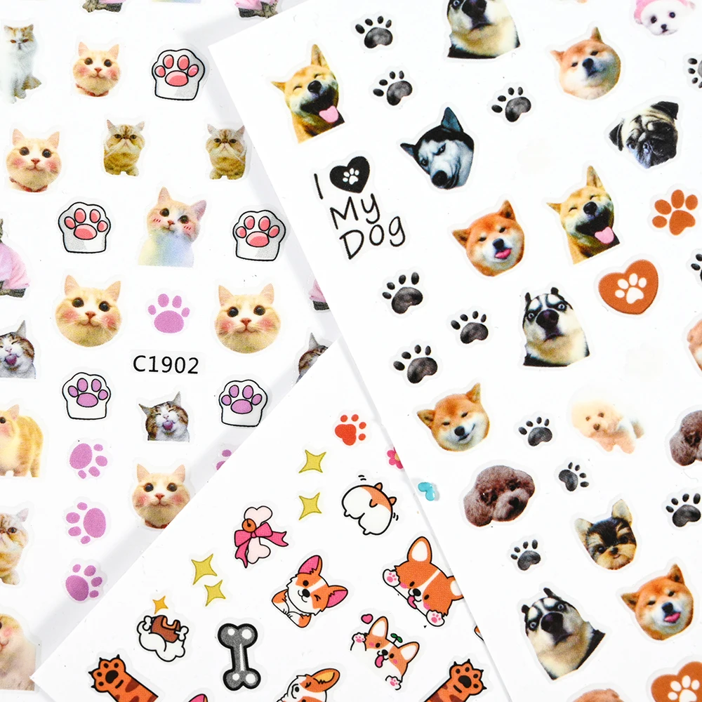 

3-16pcs Cute Cat Dog Design Nail Stickers Set Kawaii Corgi Shiba Inu Decal 3D Self Adhesive Slider For Nails Tips Beauty