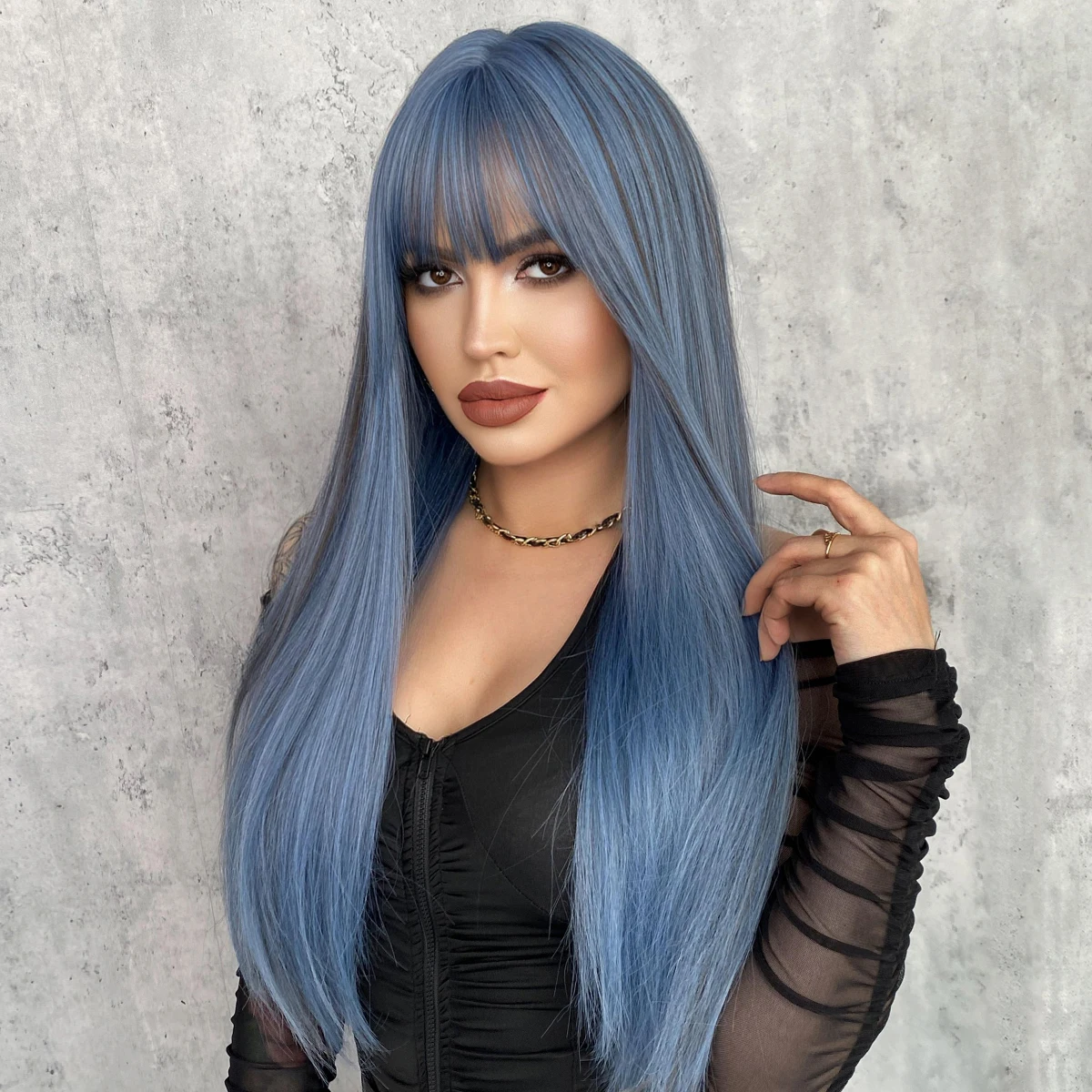 Synthetic Wig Long Straight Wigs with Bangs Natural Synthetic Wig For Women Daily Cosplay Party Heat Resistant Fiber Lolita Wigs